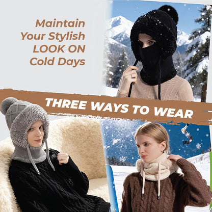🎄Christmas Sale 50% OFF⛄️Women’s Thermal Knit Hood – Fleece-Lined Winter Hat, Neck Warmer & Face Cover Combo